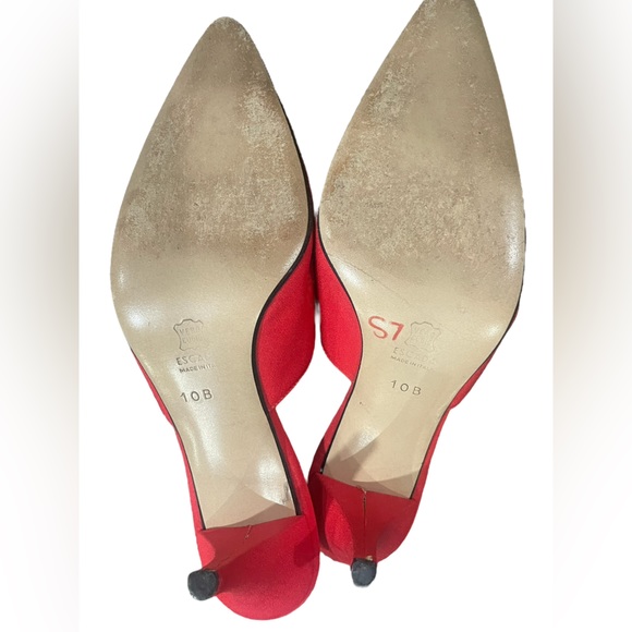 ESCADA Red satin pointed toe gold chain slingback pumps size 10 - Picture 10 of 11
